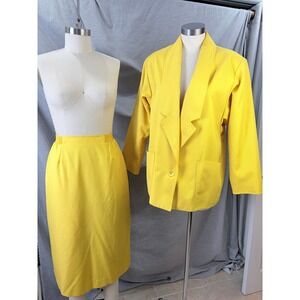 Vintage 80s Edith Flagg Three Flaggs Yellow Skirt Suit Skinner Couture Fabric 10